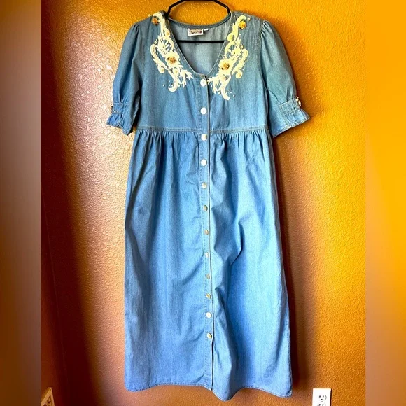 white christmas dresses 1980s Denim Tent Dress – 3 Women